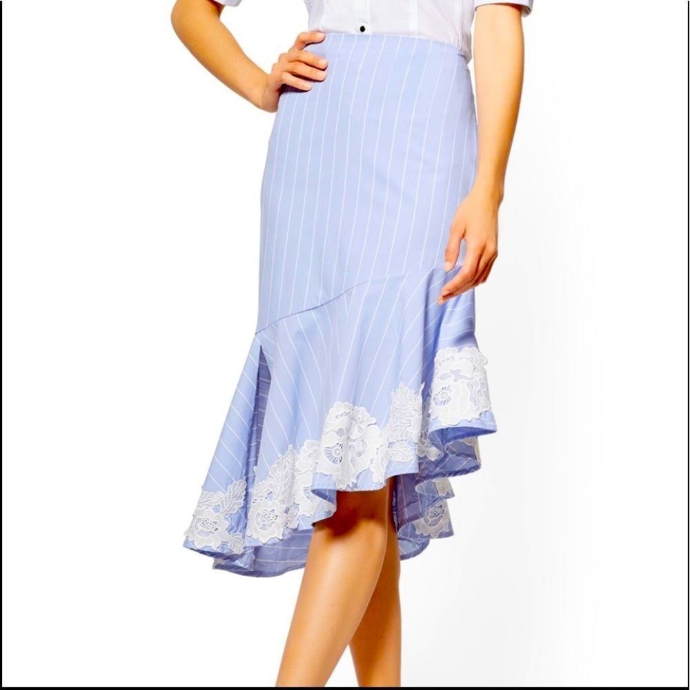 pinstripe skirt with lace hem